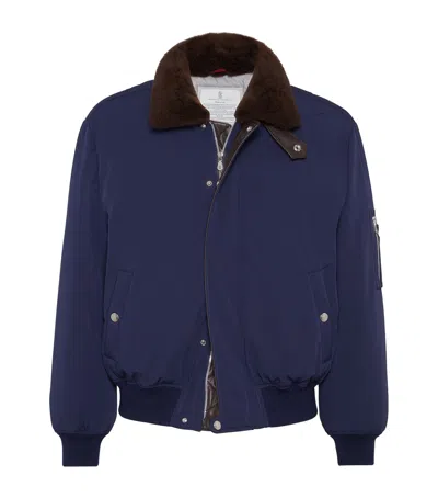 Brunello Cucinelli Down-filled Bomber Jacket In Blue