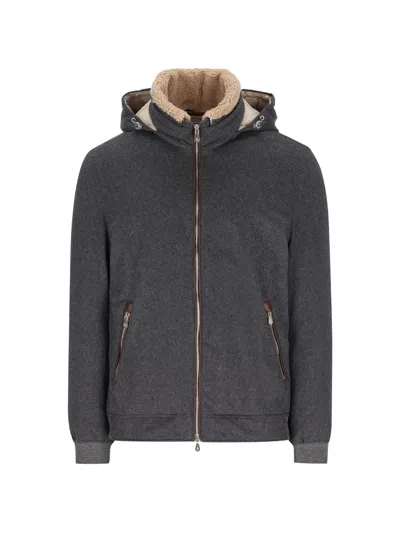 Brunello Cucinelli Shearling-trimmed Wool Hooded Down Jacket In Gray