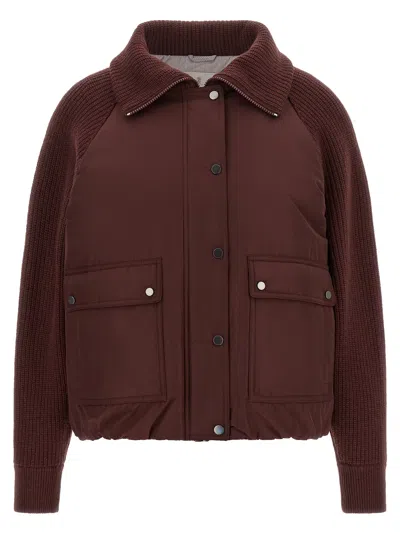 Brunello Cucinelli Down Jacket In Burgundy