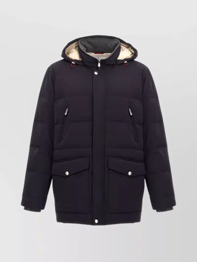 BRUNELLO CUCINELLI DOWN JACKET WITH HOOD AND HIGH COLLAR
