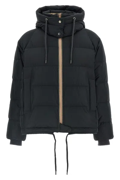 Brunello Cucinelli Down Jacket With Knit And Jewel Details In Black