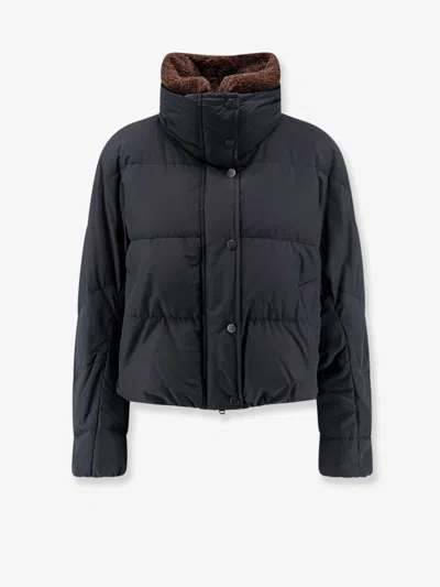 Brunello Cucinelli Down Jacket Shearling Collar Detachable Design In Black
