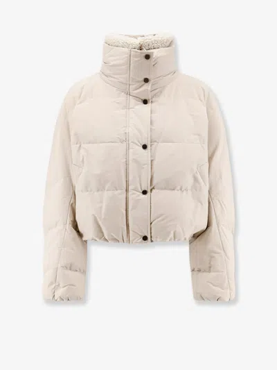 Brunello Cucinelli Down Jacket With Shearling Collar In Pink