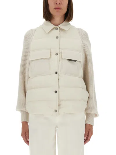 BRUNELLO CUCINELLI BRUNELLO CUCINELLI DOWN JACKET WITH SHINY FLAP DETAIL