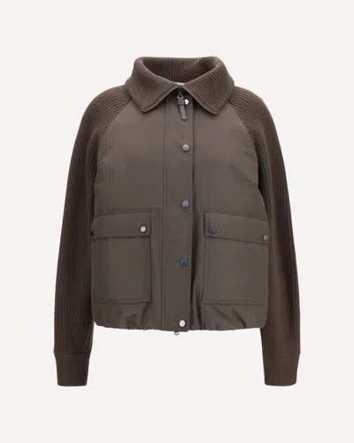 Brunello Cucinelli Down Jacket With Wool Sleeves In Brown