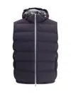 Brunello Cucinelli Hooded Design Quilted Down Vest In Blue