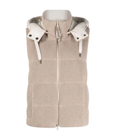 Brunello Cucinelli Down Padded Knit Gilet In Nude