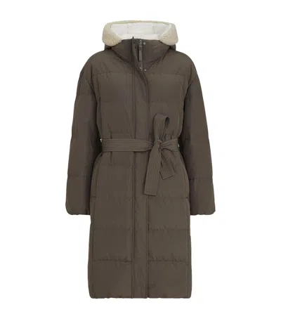Brunello Cucinelli Down Taffeta Belted Puffer Jacket In Brown