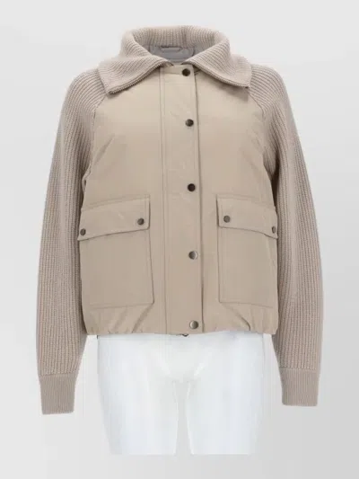Brunello Cucinelli Down Taffeta Parka Coat In Neutral