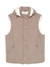 Brunello Cucinelli Sleeveless Down Jacket In Membraned Wool Flannel With Detachable Hood Clothing In Nude