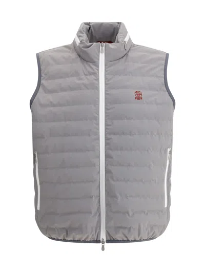 Brunello Cucinelli Quilted Zipped Gilet In Grigio