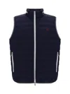 Brunello Cucinelli Sleeveless Nylon Down Jacket With Logo And Removable Hood In Navy