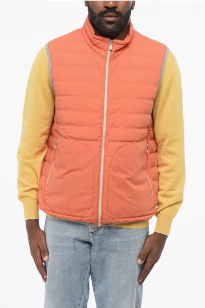 Brunello Cucinelli Down Vest With Front Zip In Orange