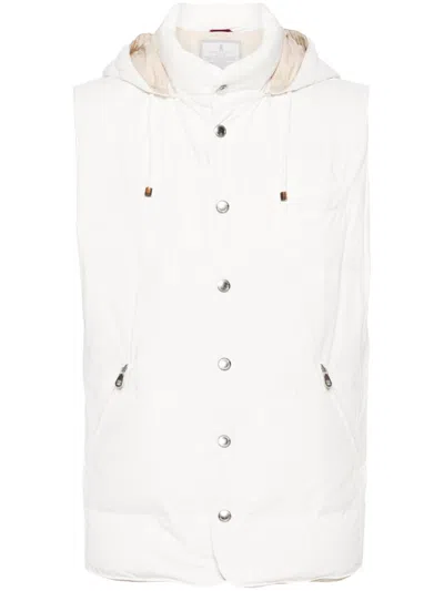 Brunello Cucinelli Down Waistcoat With Detachable Hoodie In White