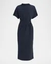 Brunello Cucinelli Drape Short-sleeve Wool Jersey Midi Wrap Dress In Blue