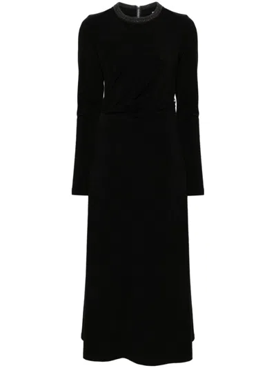 Brunello Cucinelli Elegant Wool Midi Dress With Monili Detail In Black