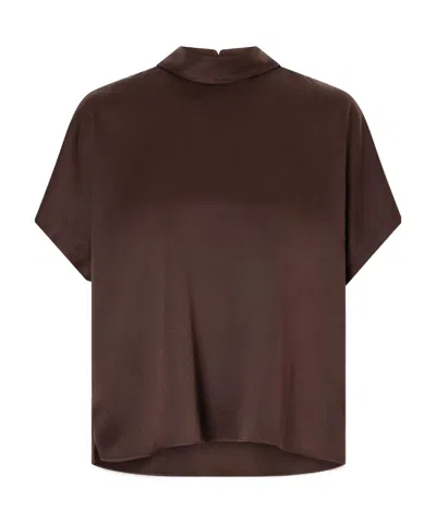 Brunello Cucinelli Draped Silk-satin Blouse In Brown