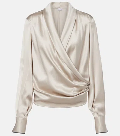 Brunello Cucinelli Draped Silk-blend Blouse In Neutral