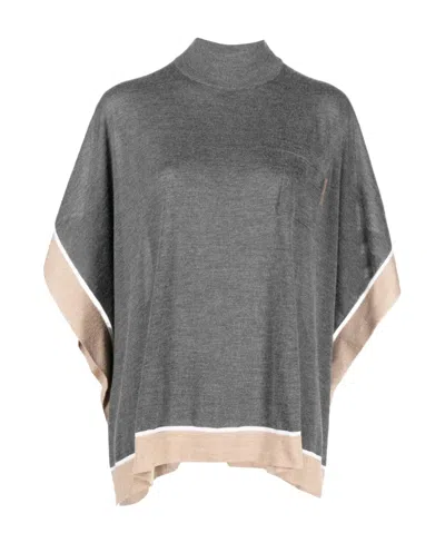 Brunello Cucinelli Draped-sleeve Knitted Jumper In Gray