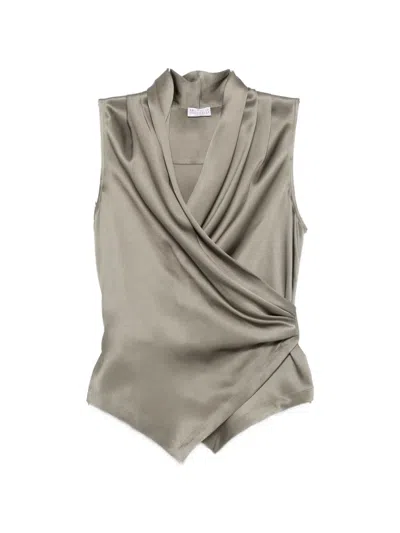 Brunello Cucinelli Draped Sleeveless Top In Gray