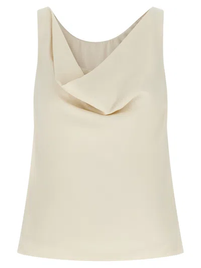 Brunello Cucinelli Draped Viscose-linen Tank Top In Neutral
