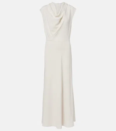 Brunello Cucinelli Draped Wool-blend Maxi Dress In Neutral