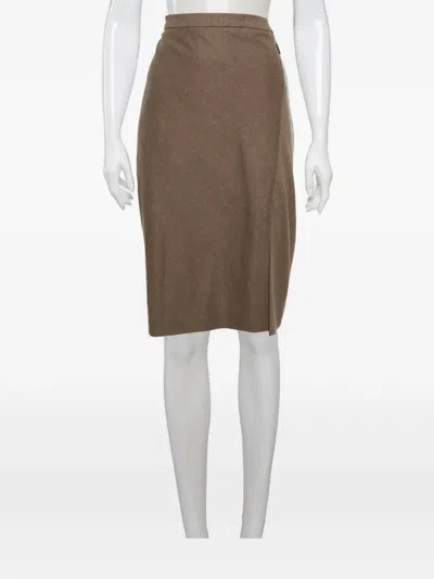 Pre-owned Brunello Cucinelli Drape-detail Pencil Midi Skirt In Brown