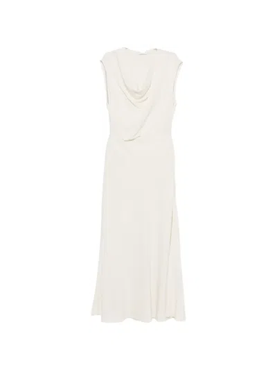 Brunello Cucinelli Draped-neck Sleeveless Maxi Dress In Neutral