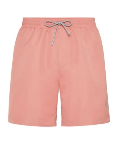 Brunello Cucinelli Straight-leg Mid-length Logo-embroidered Swim Shorts In Pink