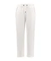 Brunello Cucinelli White Pants With Elastic Drawstring Waist And Monile Detail On The Pockets In Cotton Woman In White