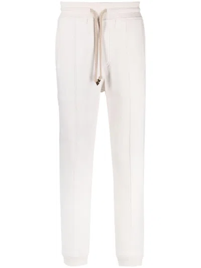 Brunello Cucinelli Drawstring Cotton Track Pants In White