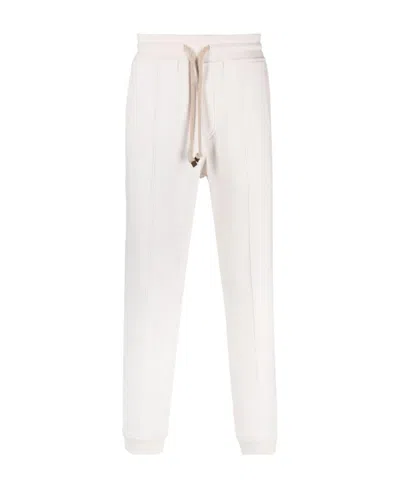 Brunello Cucinelli Drawstring Cotton Track Pants In White