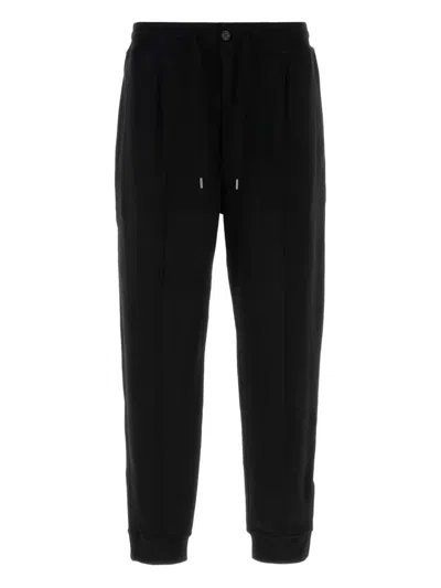 Brunello Cucinelli Cotton Blend Joggers Cuffed Hem Side Pockets In Black