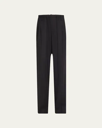 Brunello Cucinelli Drawstring Fluid Crepe Wool Twill Trousers In Black