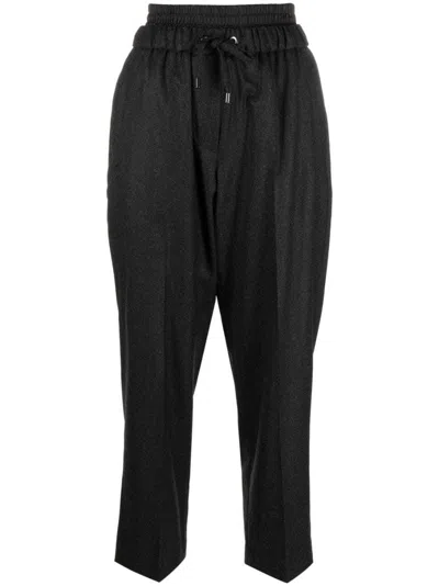 Brunello Cucinelli Drawstring High-waisted Trousers In Black