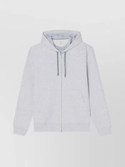 Brunello Cucinelli Drawstring Hood Cotton Blend Sweatshirt In Blue