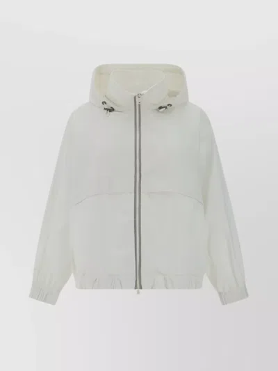 Brunello Cucinelli Drawstring Hooded Jacket With Shiny Bead Detail In White