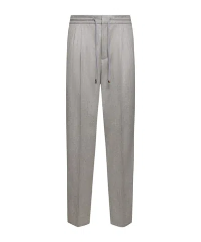 Brunello Cucinelli Wool Flannel Jogger Pants In Grigio Perla