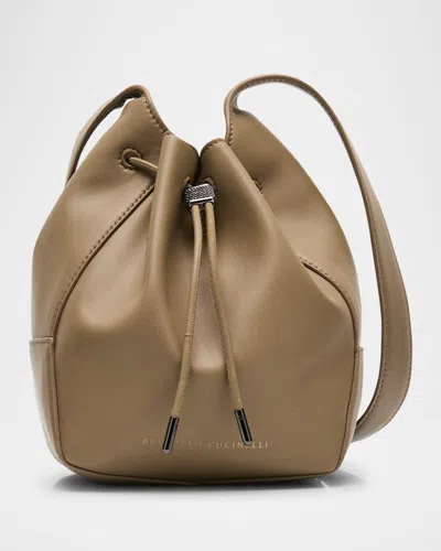 Brunello Cucinelli Drawstring Leather Shoulder Bag In Brown