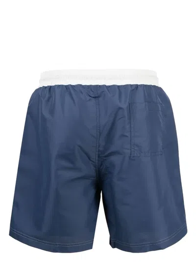 Brunello Cucinelli Drawstring Logo Swim Shorts In Blue