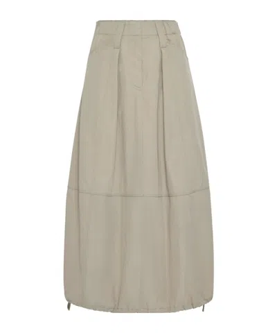 Brunello Cucinelli Drawstring Midi Skirt In Nude