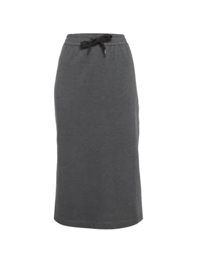 Pre-owned Brunello Cucinelli Drawstring Pencil Midi Skirt In Gray