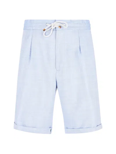Brunello Cucinelli Linen And Wool Bermuda Shorts In Blue