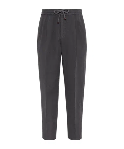 Brunello Cucinelli Drawstring Pleated Tapered-leg Trousers In Grey