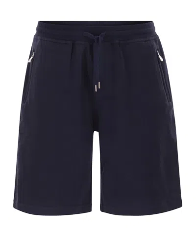 Brunello Cucinelli Men Techno Cotton Fleece Bermuda Shorts In Blue