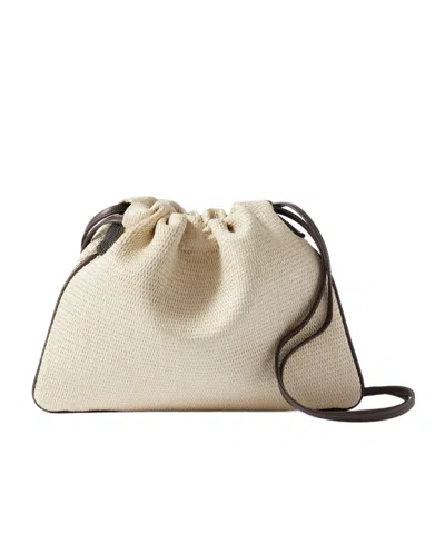 Brunello Cucinelli Embellished Leather-trimmed Raffia Shoulder Bag In Neutral