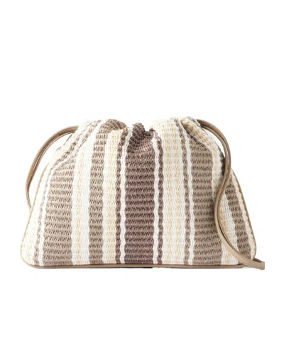 Brunello Cucinelli Striped Leather-trimmed Raffia Shoulder Bag In White