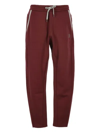 Brunello Cucinelli Drawstring Side-stripe Track Pants In Burgundy