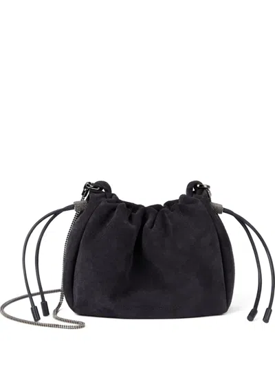 Brunello Cucinelli Drawstring Suede Bucket Bag In Blue