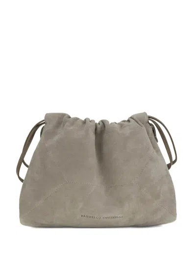 Brunello Cucinelli Bc Duo Pouch Brown Suede Bag With Monile Detail In Neutral
